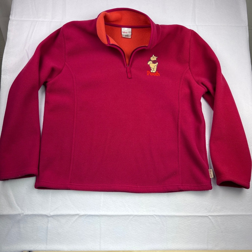 Vintage Disney Store Winnie The Pooh Fleece Quarter Zip Pullover Pink Y2K  Large